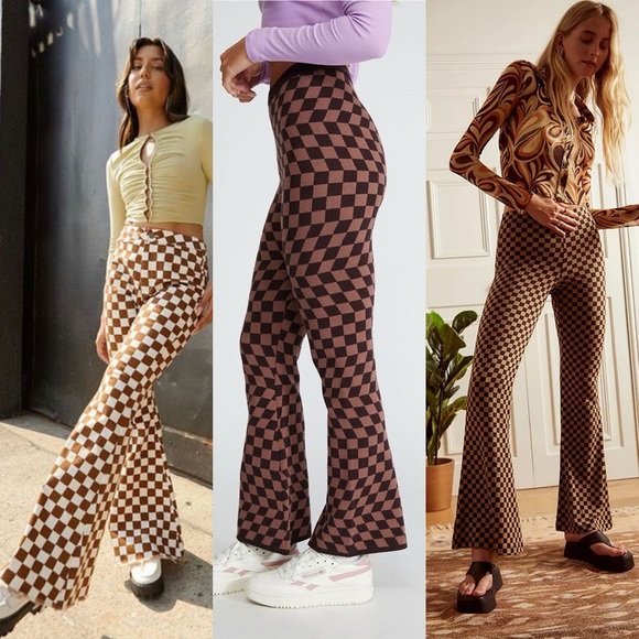 We The Free Pants - PACSUN | LA HEARTS 70s SMALL DISCO CHECKERBOARD KNIT TROUSERS HOUSE OF HARLOW